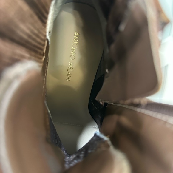 ANTONIO MELANI Brown Leather and Fabric Heeled Boots 3.5 inch heel - Picture 7 of 7